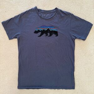 Patagonia Navy Short Sleeve Tee with Multicolor Bear Graphic